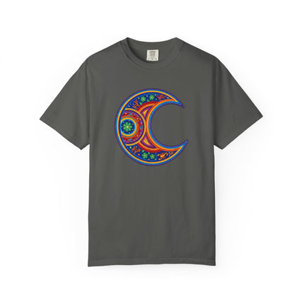 Huichol Inspired Crescent Moon Graphic T-Shirt | Colorful Mexican Art Tee