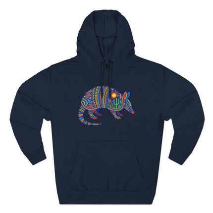 Colorful Huichol Armadillo Hoodie | Mexican Folk Art Tribal Sun Cactus Pullover Hoodie