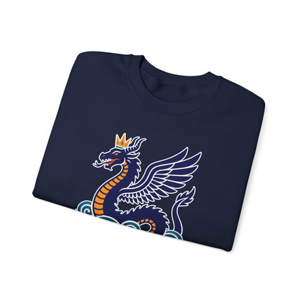Mythological Tiamat winged dragon pullover sweatshirt featuring sea creature graphic print.
