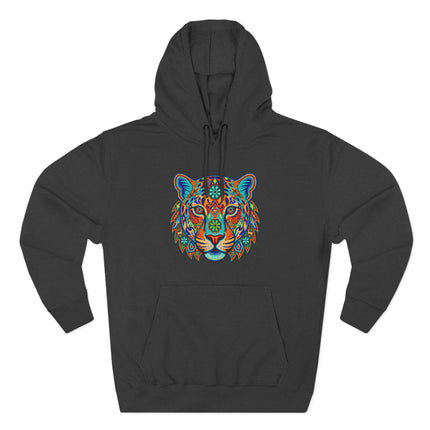 Huichol Jaguar Hoodie | Vibrant Mexican Folk Art Animal Pullover Hoodie