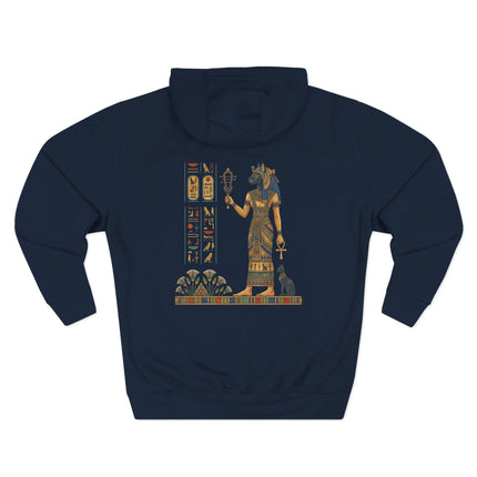 Bastet Egyptian goddess art featuring hieroglyphs and the ankh symbol.