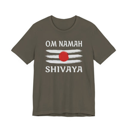 Om Namah Shivaya mantra tee with sacred Hindu Tripundra design.