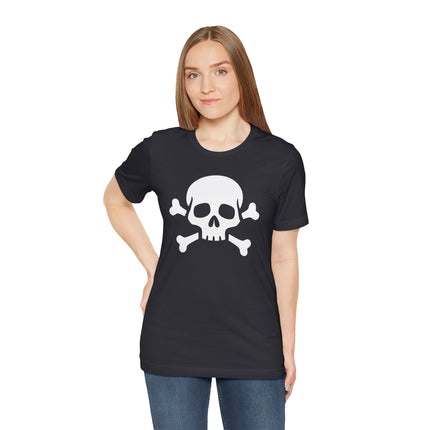 Black graphic t-shirt with a white skull and crossbones design.