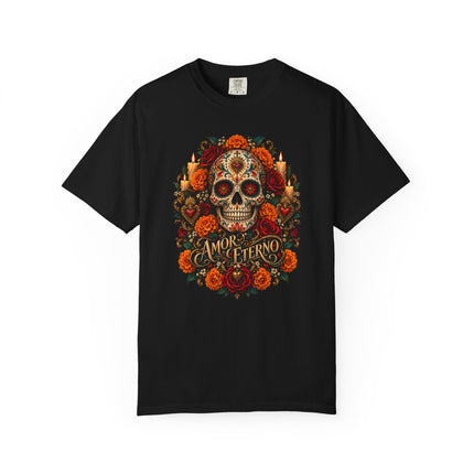 Amor Eterno T-Shirt | Floral Skull and Eternal Love Design