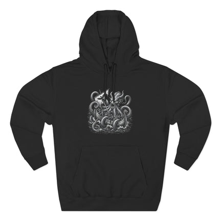 Black hoodie featuring a detailed Kraken sea monster graphic inspired by Norse mythology and Viking lore.
