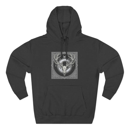 Stag Skull Art Hoodie - Antler Crown with Moon Occult Nature Design