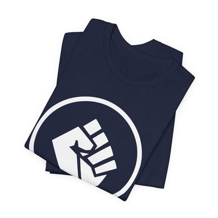 Raised fist graphic tee featuring a symbol of solidarity, power, and resistance for social justice activism.