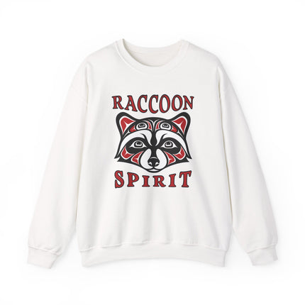 Raccoon spirit tribal indigenous art design printed on a comfortable pullover sweatshirt.
