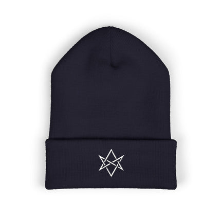 Thelema Hexagram Cuffed Beanie | Embroidered White Six-Pointed Symbol