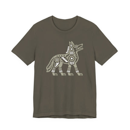 Aztec Coyote T-Shirt | Blue Geometric Mesoamerican Animal Art Tee
