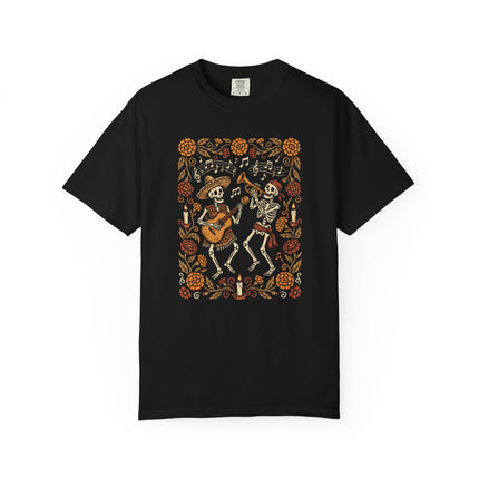 Mexican Day of the Dead T-Shirt | Dancing Skeletons and Flowers