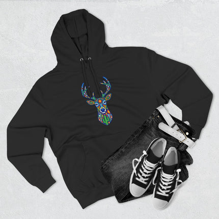 Vibrant Huichol Deer Hoodie | Mexican Indigenous Folk Art Pullover Hoodie