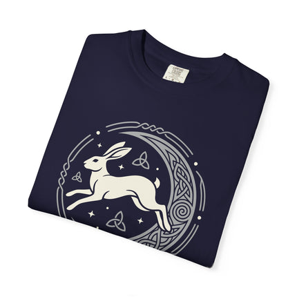 Celtic Hare and Crescent Moon T-Shirt | Knotwork Graphic Comfort Colors Tee