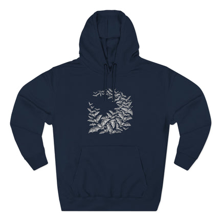 Circular bat swarm graphic on a dark gothic pullover hoodie.