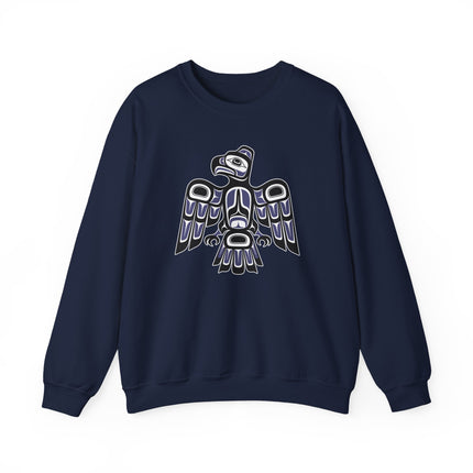 Indigenous raven art on a unisex pullover featuring Pacific Northwest formline style.