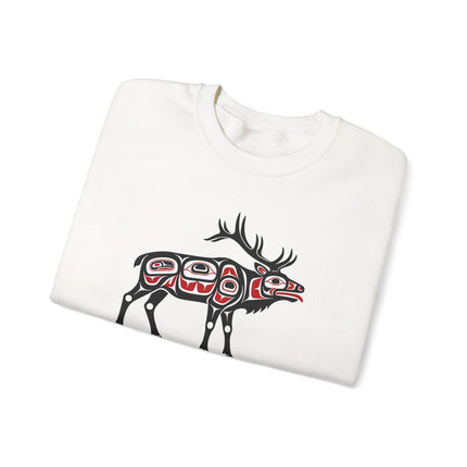 Elk Spirit formline art design on an indigenous style pullover sweatshirt.