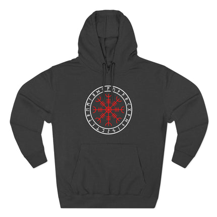 Aegishjalmur runic symbol on a black Norse Viking hoodie.