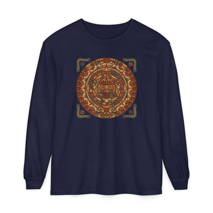 Aztec Calendar T-Shirt | Mesoamerican Sun Stone Art Long Sleeve Tee