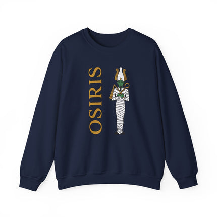 Osiris Egyptian god mummy graphic sweatshirt pullover featuring ancient mythology art.