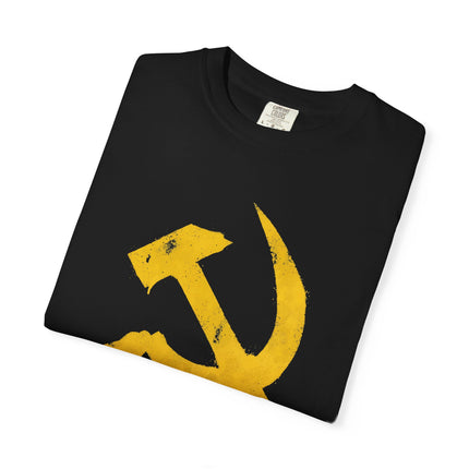 Vintage Hammer and Sickle Graphic Tee | Distressed Soviet Symbol T-Shirt