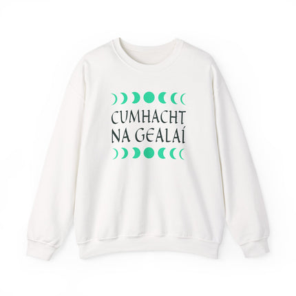 Unisex pullover featuring Irish Cumhacht Na Gealaí Moon Power Phases graphic print.