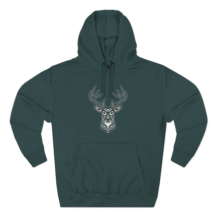 Red Tribal Deer Head Hoodie | Indigenous Art Stag Antlers Pullover Hoodie