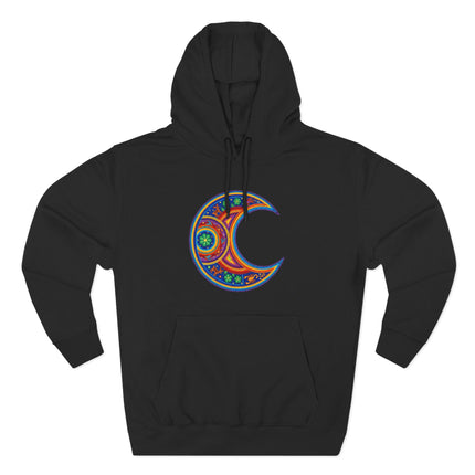 Huichol Moon Hoodie | Colorful Indigenous Art Crescent Pullover Hoodie