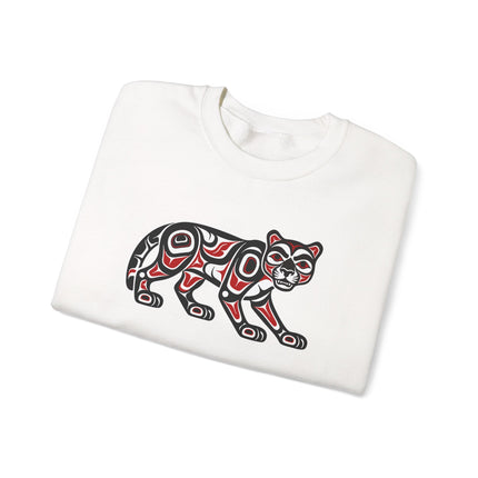 Northwest Coast cougar formline art graphic pullover sweatshirt featuring indigenous design.