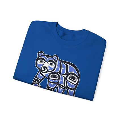 Bear Spirit indigenous art pullover featuring native american tribal graphic design on sweatshirt.