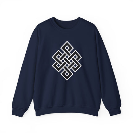 Endless Knot Buddhist Symbol Sweatshirt | Black and White Unisex Pullover V1