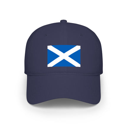 Navy baseball cap featuring the white Scottish Saltire (St Andrew's Cross) flag design.
