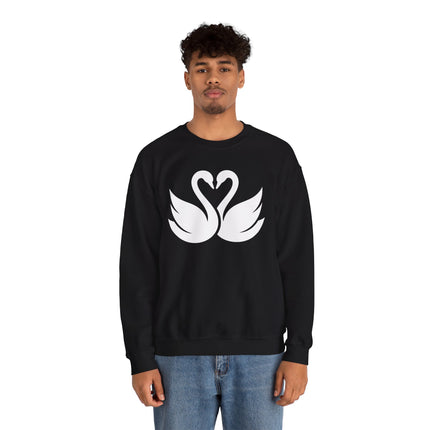 Swans forming a heart. Minimalist graphic design for a romantic love birds couple's sweatshirt.