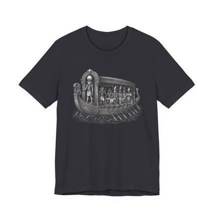 Egyptian solar barge graphic tee featuring the god Ra and ancient Egyptian mythology.