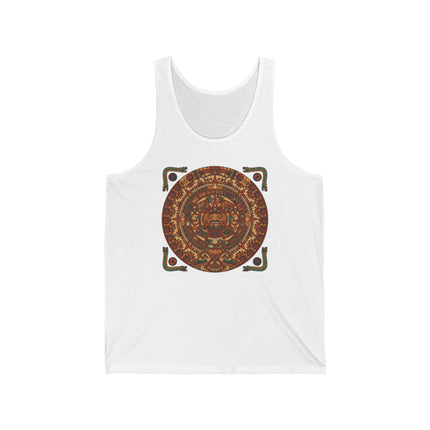 Mayan Calendar graphic tank top featuring ancient Mesoamerican art and celestial glyphs.