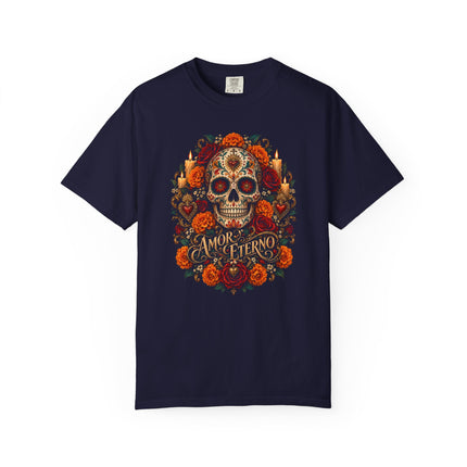 Amor Eterno T-Shirt | Floral Skull and Eternal Love Design