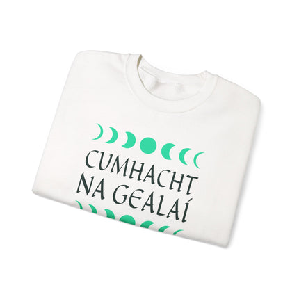 Irish Cumhacht Na Gealaí moon phase graphic pullover for unisex themed sweatshirt.