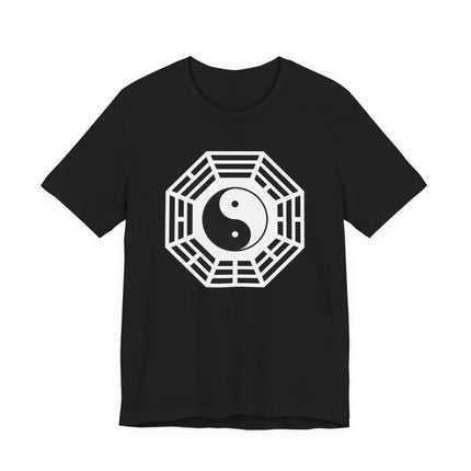 Black tee featuring the Yin Yang symbol within a geometric Bagua design.