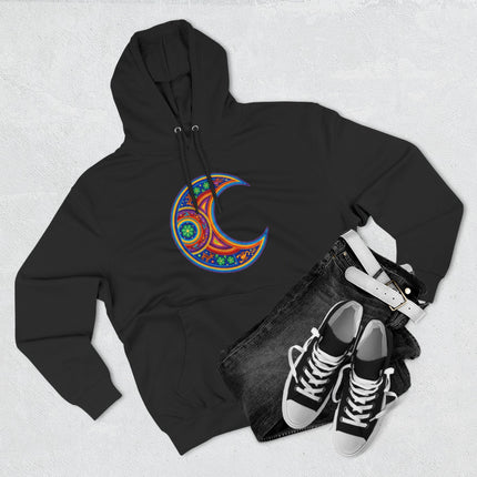 Huichol Moon Hoodie | Colorful Indigenous Art Crescent Pullover Hoodie