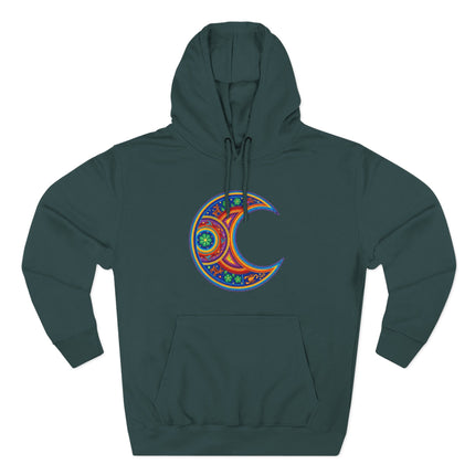 Huichol Moon Hoodie | Colorful Indigenous Art Crescent Pullover Hoodie