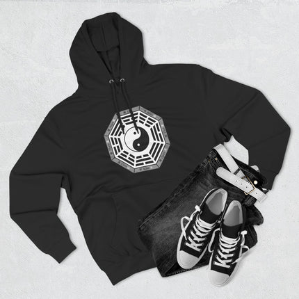 Black hoodie featuring the Bagua, Yin Yang, and I Ching symbols of universal balance and Taoist philosophy.