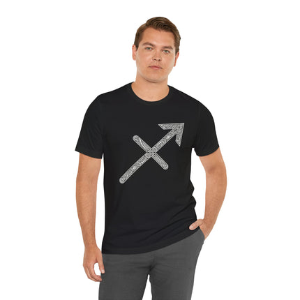 Sagittarius zodiac arrow t-shirt featuring intricate Norse knotwork and Celtic astrology design.