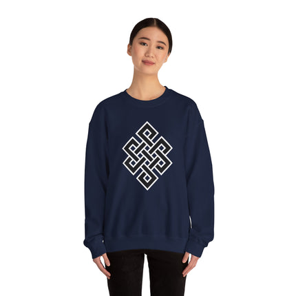 Endless Knot Buddhist Symbol Sweatshirt | Black and White Unisex Pullover V1