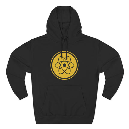 Science-themed hoodie featuring a yellow atomic model graphic for physics and chemistry enthusiasts.