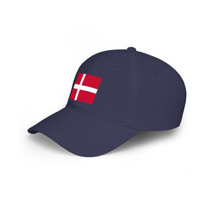 Danish flag baseball cap in navy blue. Show your Nordic pride with this Scandinavian style accessory.