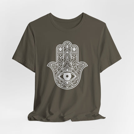 Hamsa hand and Evil Eye protection symbol graphic tee.