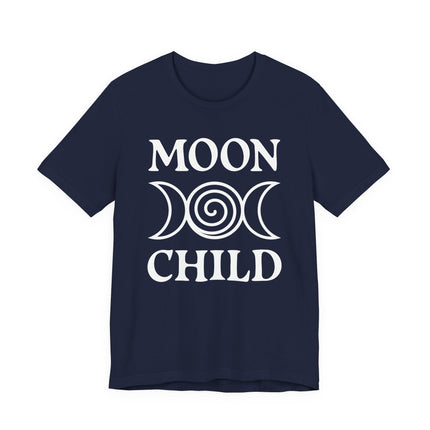 Moon Child graphic tee featuring a triple crescent moon goddess symbol.