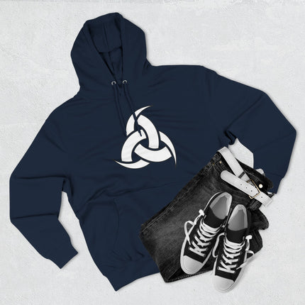 Norse Odin's Horns symbol graphic on a dark blue unisex hoodie.