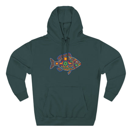 Huichol Fish Hoodie | Colorful Mexican Folk Art Deer Sun Pullover Hoodie