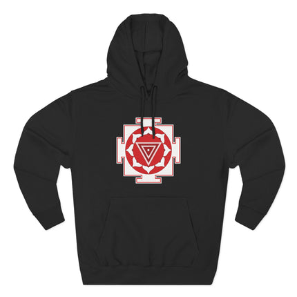 Black hoodie featuring a red Kali Yantra sacred geometry symbol.