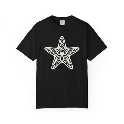 Black Tribal Starfish T-Shirt | Ornate Sea Creature Graphic Tee